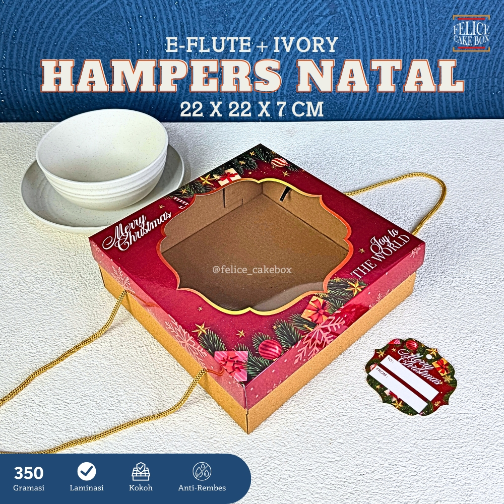 BOX HAMPERS NATAL CORRUGATED TALI 22X22X7 CM / DUS HAMPERS KUE LAPIS TALI / BOX TALI HANGTAG