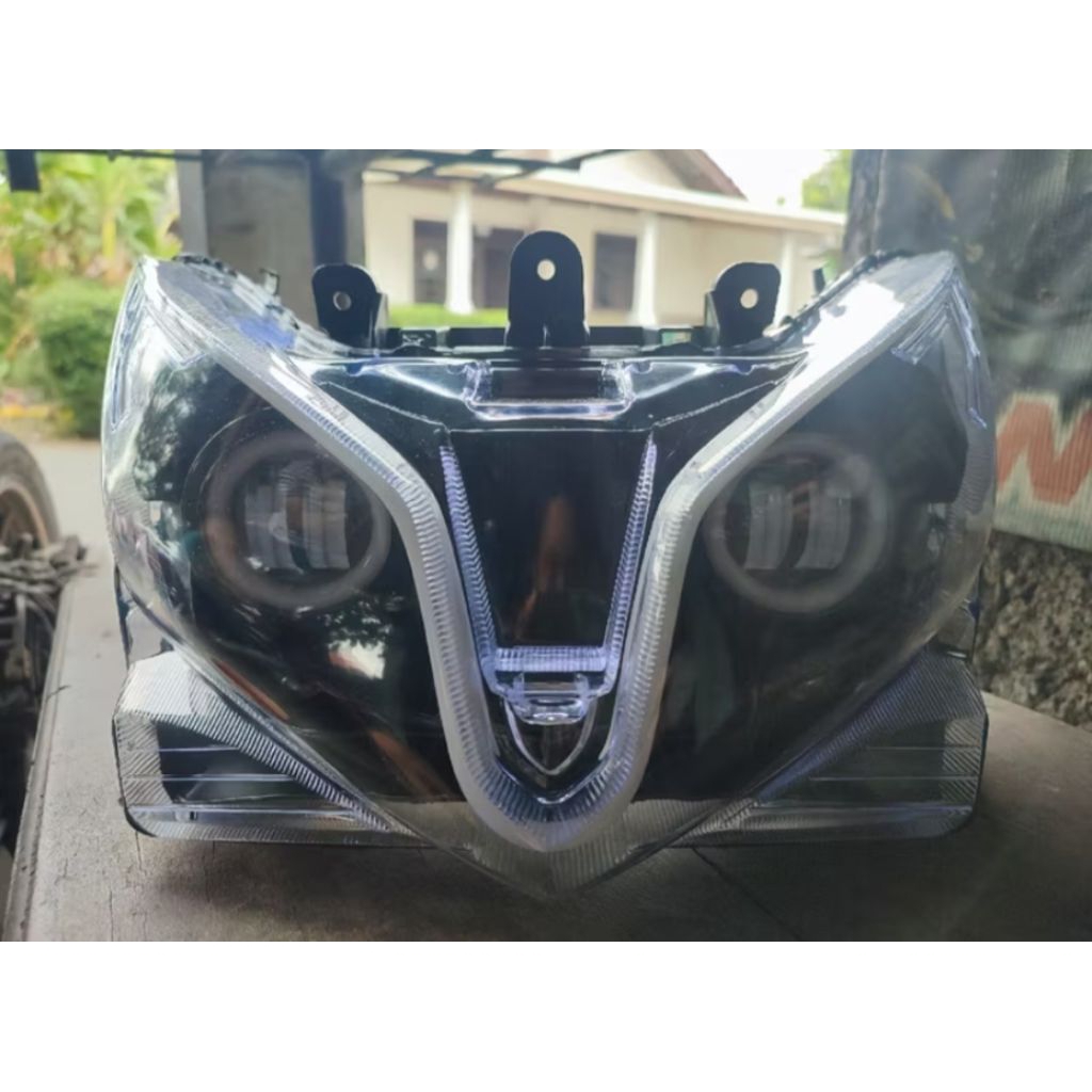 Kedok Reflektor Lampu Depan Vario 125 Techno KZR Custom Lampu Tembak LED 2 Mata List Biru Super Kere