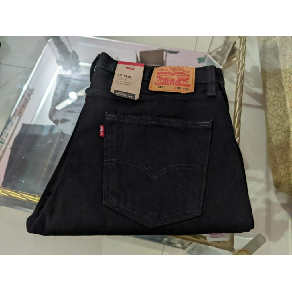Original LV'S 511 Slim Fit Jeans Solid Black Denim 100% Cotton (04511-3230) non Stretch