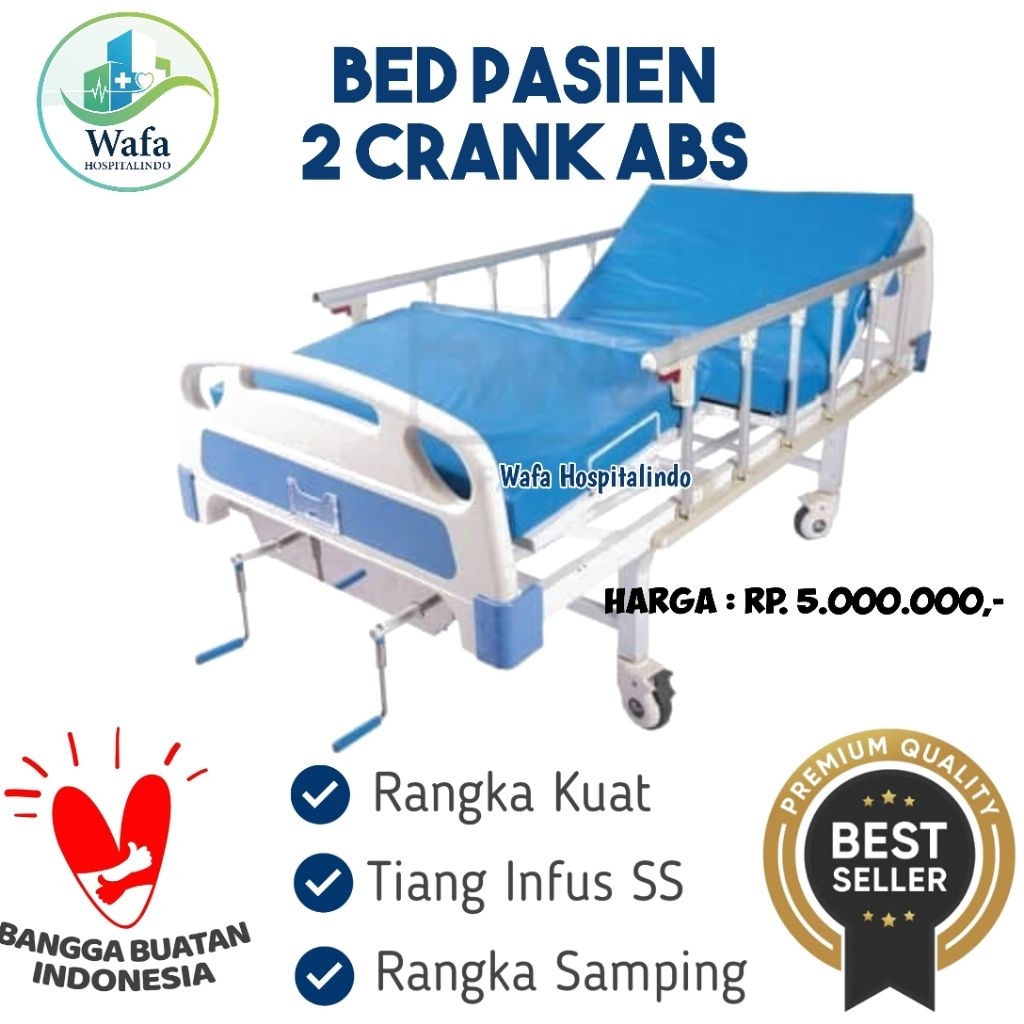 Tempat Tidur Pasien 2 Crank ABS - Ranjang Pasien 2 Engkol - Bed Pasien Rumah Sakit 2 Engkol ABS