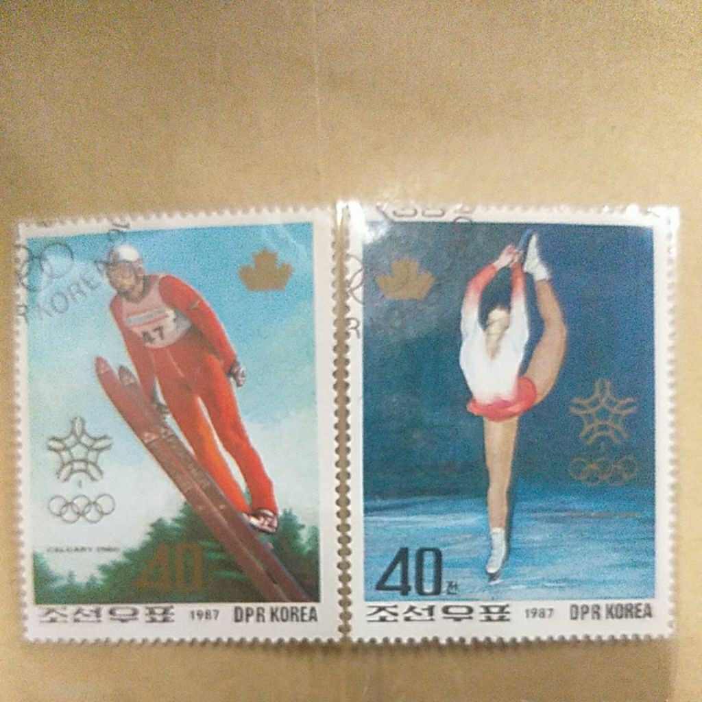 Prangko Kuno Korea Utara (DPRK) 1987 - Edisi Olimpiade Musim Dingin Calgary 1988 - 2 Keping
