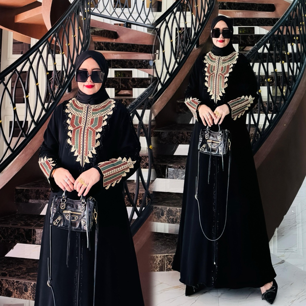 GAMIS ABAYA TURKEY JETBLACK BORDIR KANAYA TERBARU DIVVSAA COLLECTION