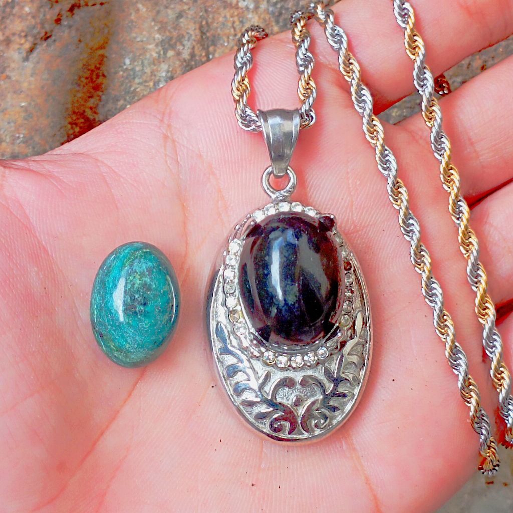 Liontin Kalung Permata Batu Badar besi nempel magnet Lengkap