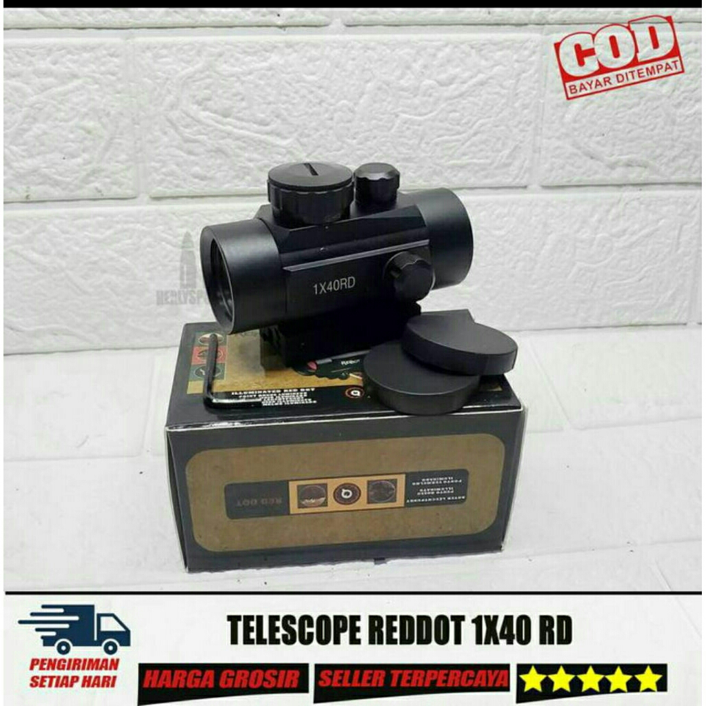 Teleskop Reddot 1x40 RD Scope Bidik Senapan PCP Airsoft Rel 11mm 22mm Merah Hijau
