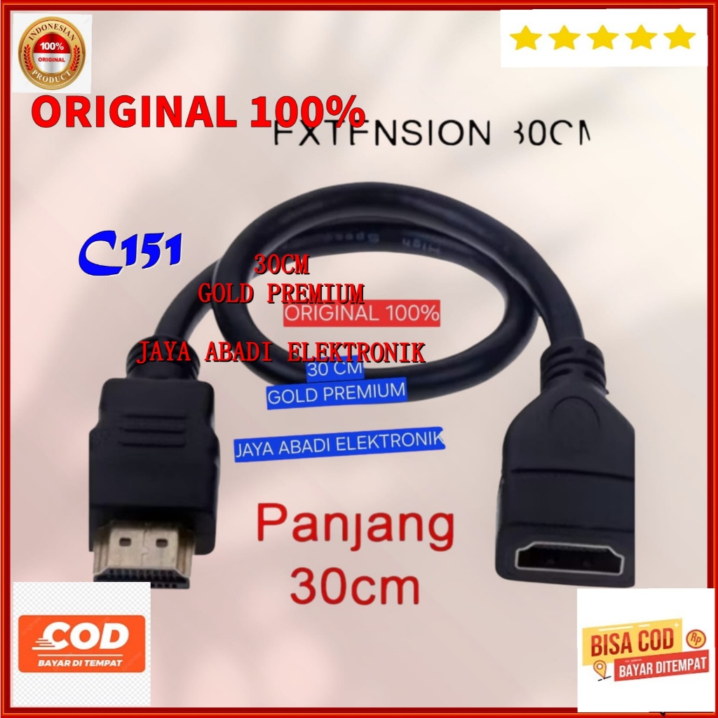 C151 ORIGINAL 100% H21 KABEL 30 CM CEWE COWO EXTENSI EXTENSION CORD SAMBUNGAN HDMI MALE TO FEMALE PE
