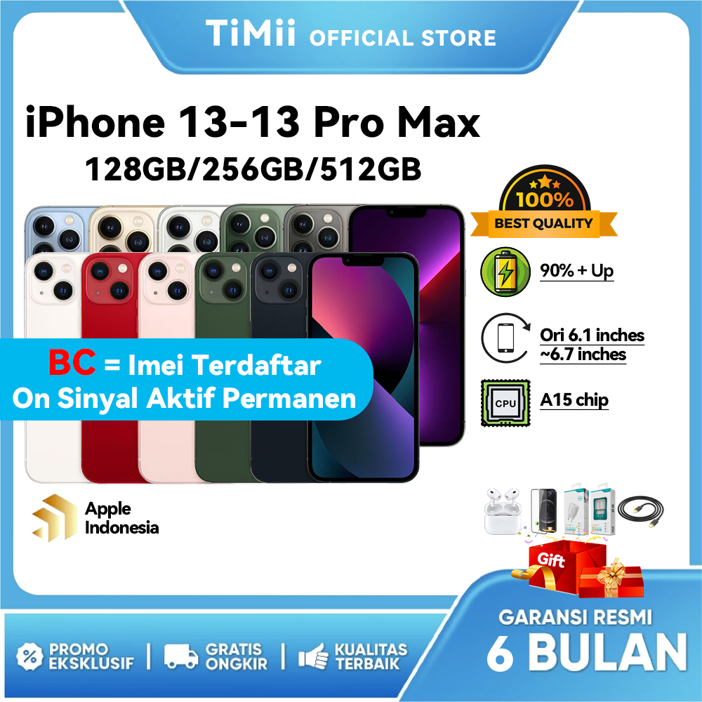 BC iPhone 13 / iP 13 Mini / iP 13 Pro / iP 13 Pro Max IMEI Terdaftar Beacukai Sinyal Permanen 128gb 