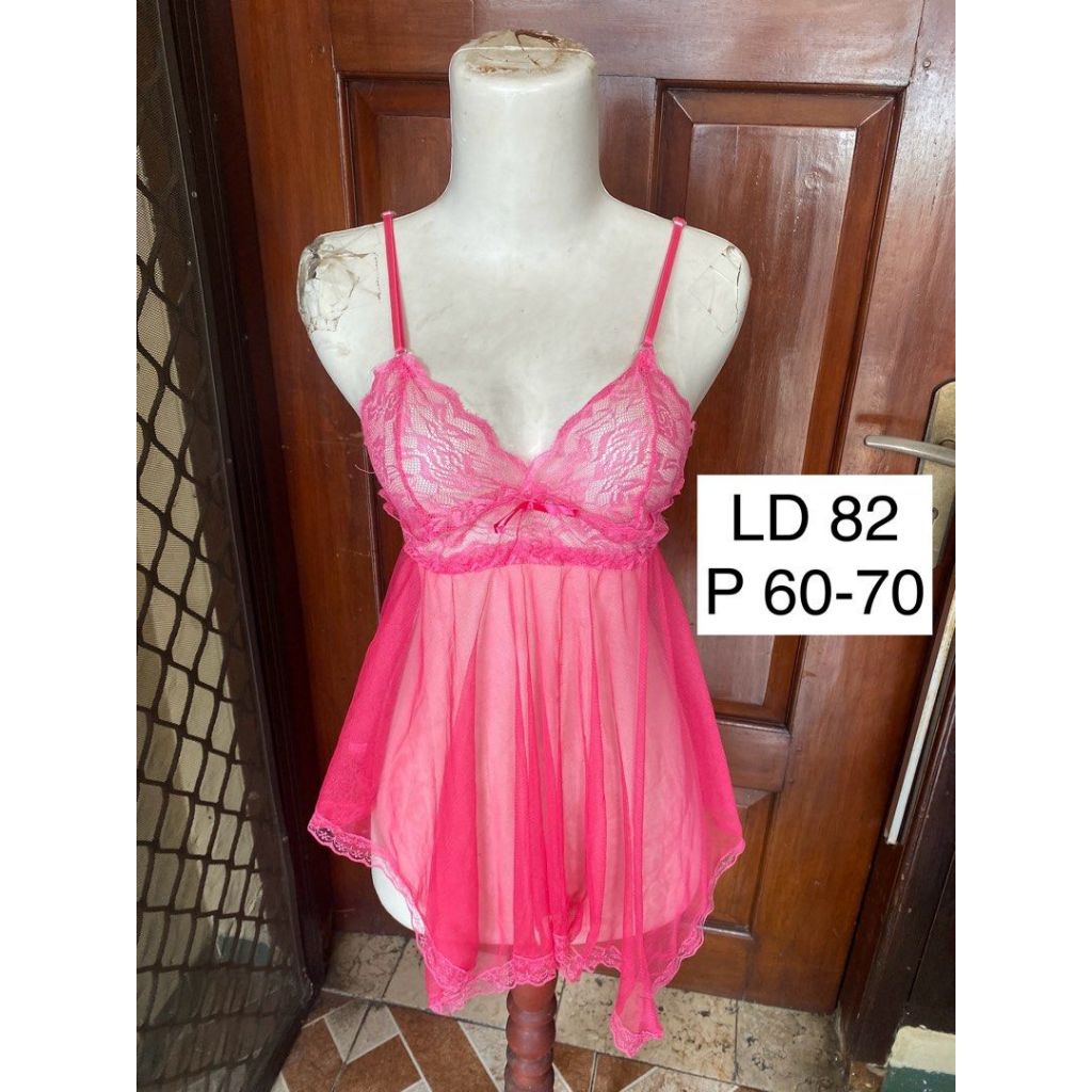 Sexy Lingerie Wanita Pink Flowy Sheer Nerawang Baju Tidur Wanita - preloved