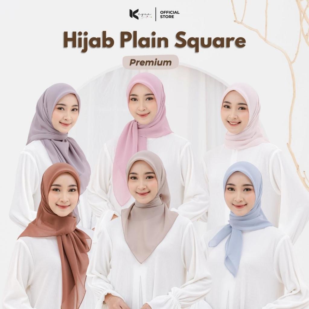 HIJAB - KEYVA PLAIN SQUARE PREMUM JAHIT TEPI RAPIH SIZE 110X110 CM