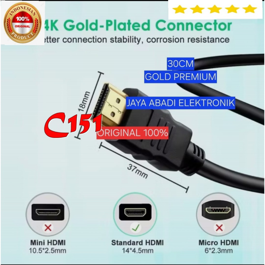 C151 ORIGINAL 100% H21 KABEL 30 CM CEWE COWO EXTENSI EXTENSION CORD SAMBUNGAN HDMI MALE TO FEMALE PE