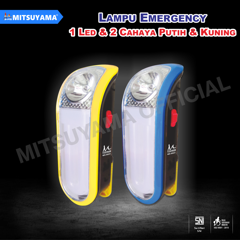 Lampu Emergency Mitsuyama MS-6023 Cahaya Putih Kuning Charge + Baterai
