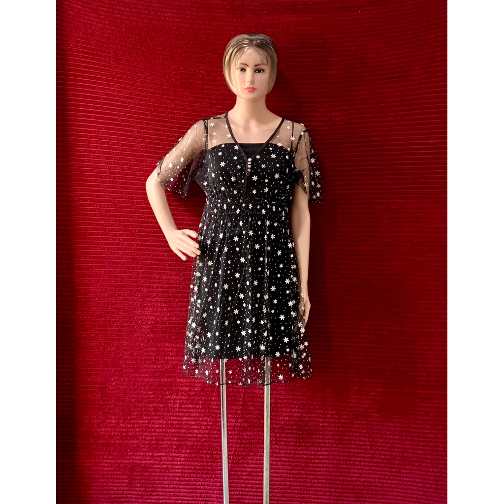 KOREAN DRESS BROKAT HITAM WANITA- BRUKAT TILE PESTA KEKINIAN