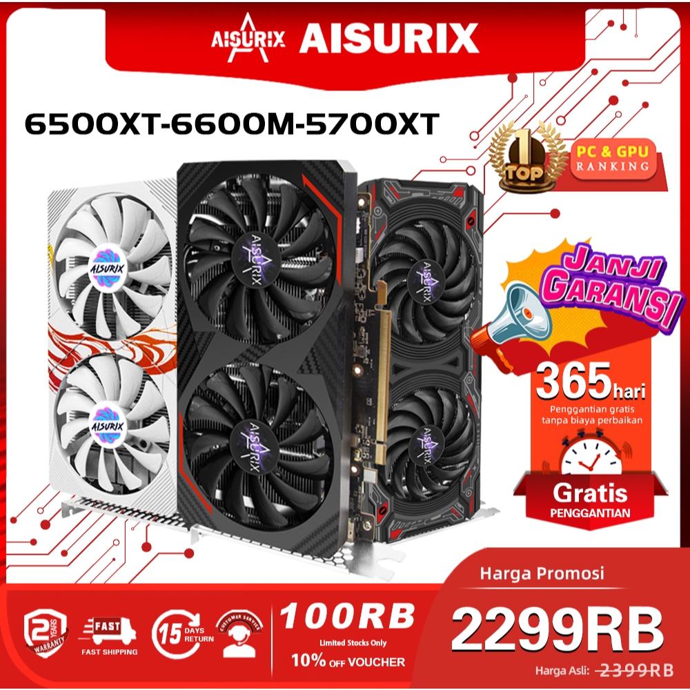 AISURIX RX5700XT 8GB RX6500XT 4GB RX6600M 8GB RX 5500 8GB GDDR6 AMD VGA Card 128-bit 1408SP HDMI New