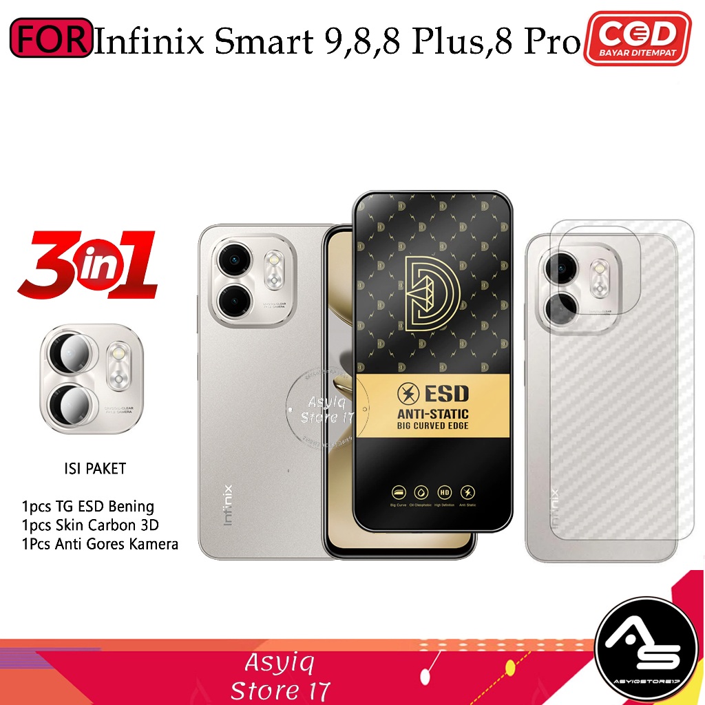 Paket 3IN1 Anti Gores ESD Bening Anti Static Infinix 9 8 8+ 8 Pro