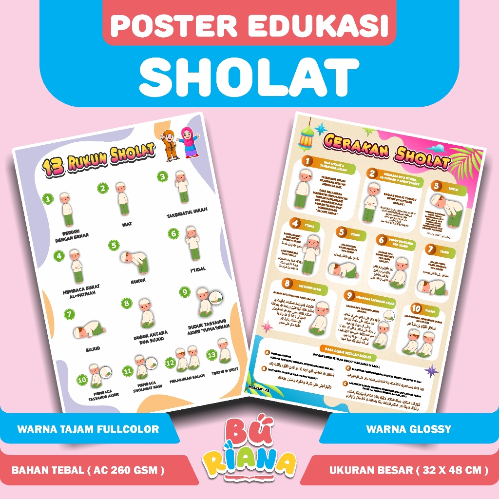 Poster Gerakan Sholat / Poster Sholat / Bacaan Sholat / Poster Edukasi Anak