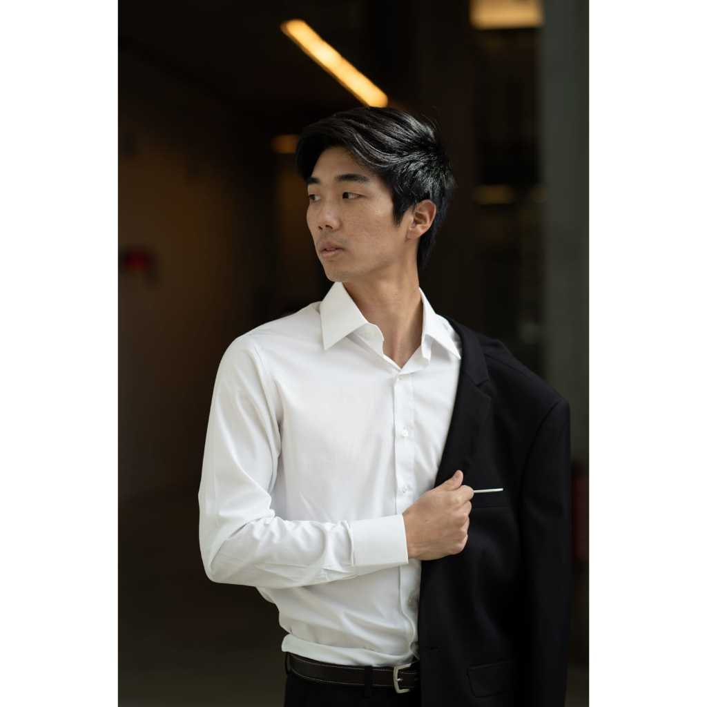 Kemeja Atasan Jas Pria Lengan Panjang Polos Slim fit Warna Putih