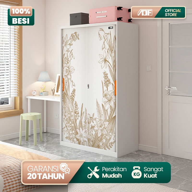 Lemari Pakaian Sliding 2 Pintu Lemari Baju Kaca Lemari Besi Pakaian Aesthetic Full Motif Minimalis