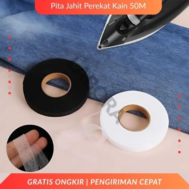 Pita Perekat Pakaian Kain Halus Aksesori Jahit Perekat Dua Sisi 50 M | Pita Perkat Kain Fusible Doub