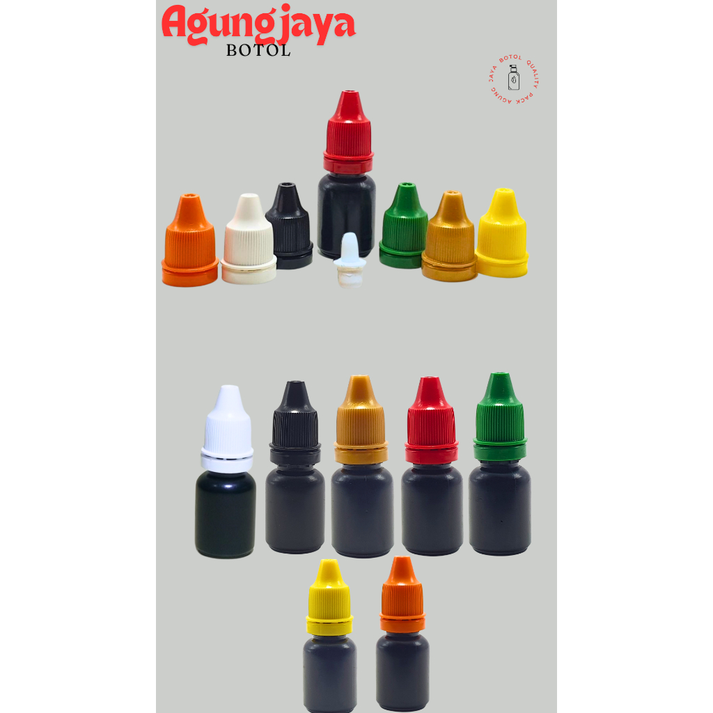 Botol Tetes Mata 10 Ml Kecil Hitam Segel Sumpel Putih / Botol Plastik / Botol / Botol Kecil / Botol 