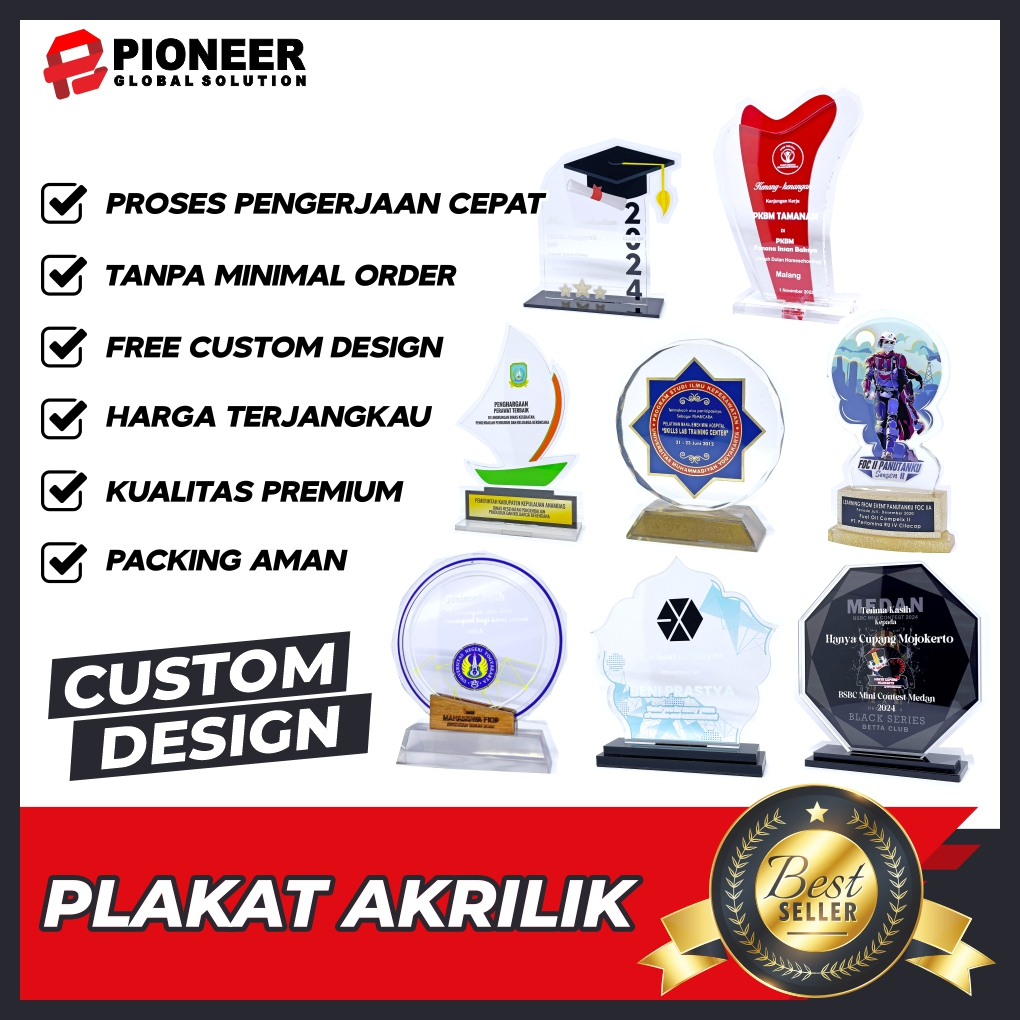 Trophy, Plakat, Penghargaan, Plakat Wisuda, Akrilik Tebal 5mm Ukuran 15x10 cm - 20x10 cm