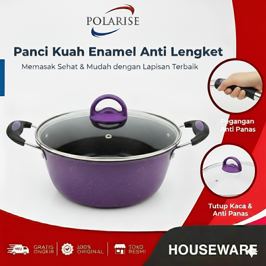 Panci Enamel Warna Anti lengket Tutup kaca / Panci kuah 20-22-24cm  Saucepan