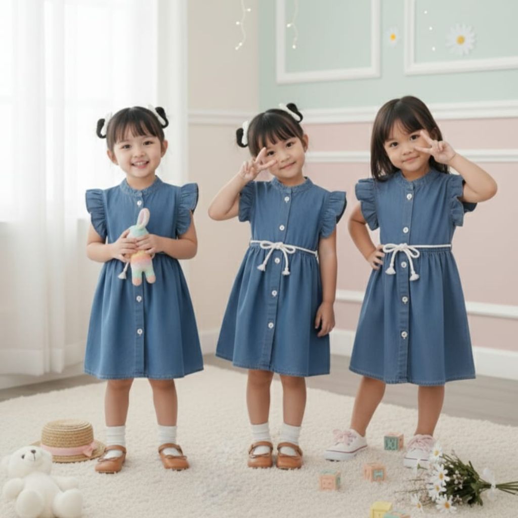 manda girl jeans dres 1-5thn/dres jeans/baju dres