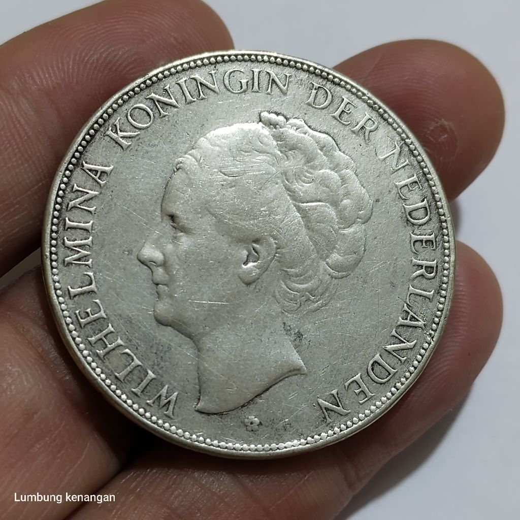 koin Silver Wilhelmina 2,5 Gulden 1929 Koin perak