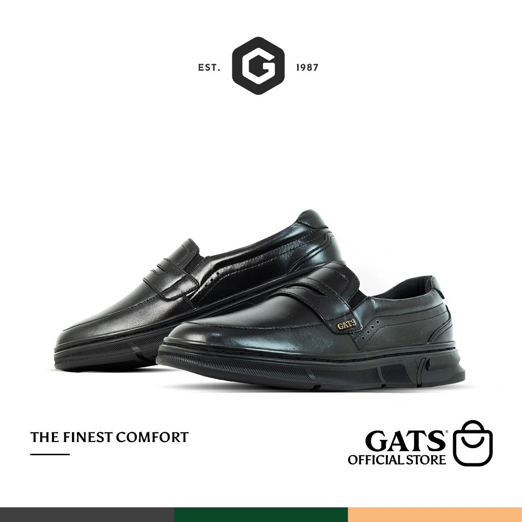 GATS - PX 6903 - Sepatu Kulit Slip On Sneakers Formal Hitam Casual Pria