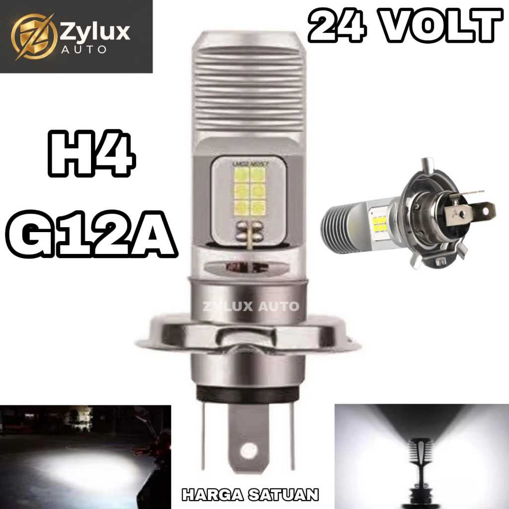 Lampu LED Utama Depan 24 Volt H4 Laser Gun G12A 12 Mata Titik High Low Putih D3 Truk Bus Fuso Canter