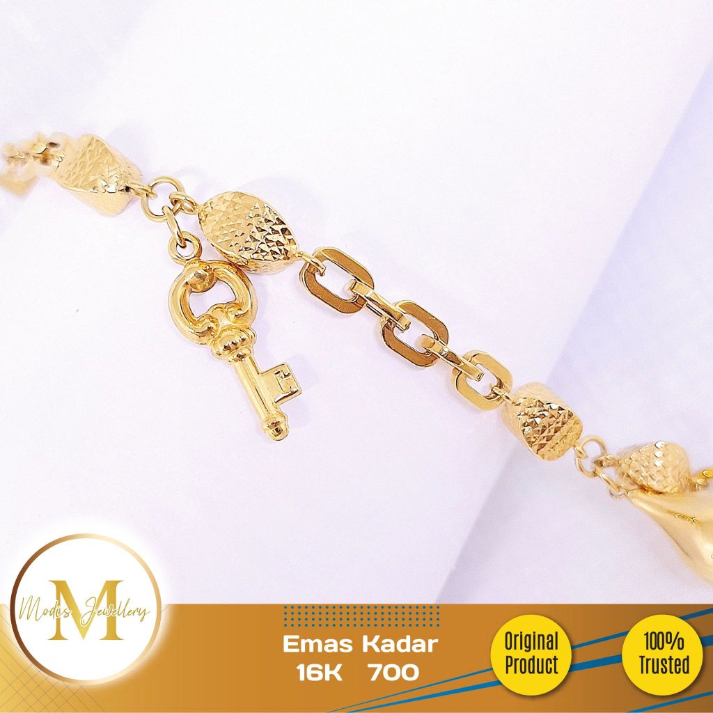 MODIS JEWELLERY - Gelang Rumbai Gembok Kunci Kuning - Emas 16k 700
