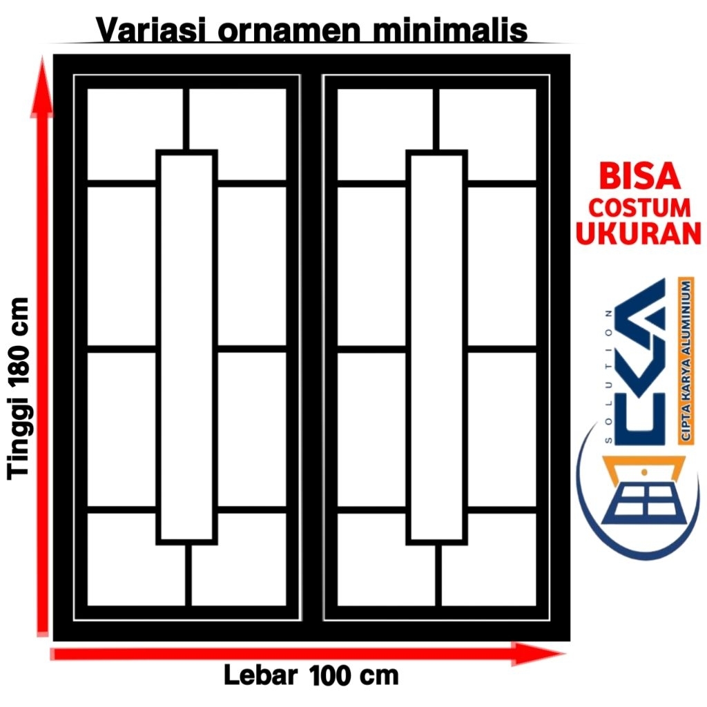 KUSEN JENDELA ALUMINIUM gandeng 2 uk.L100xT180  variasi ornamen model minimalis