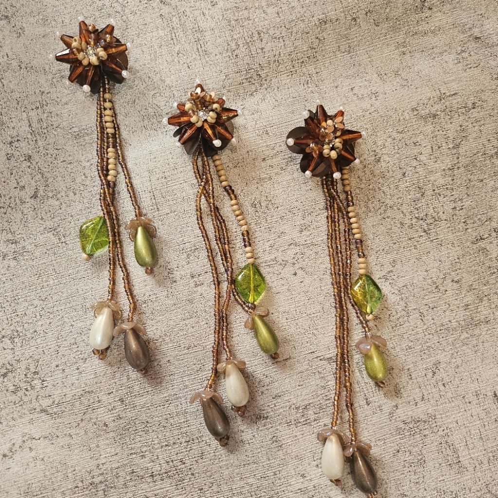 (1 Pcs-Hijau) Fantasy 3D FLOWER BUNGA PAYET  BUNGA Fringe