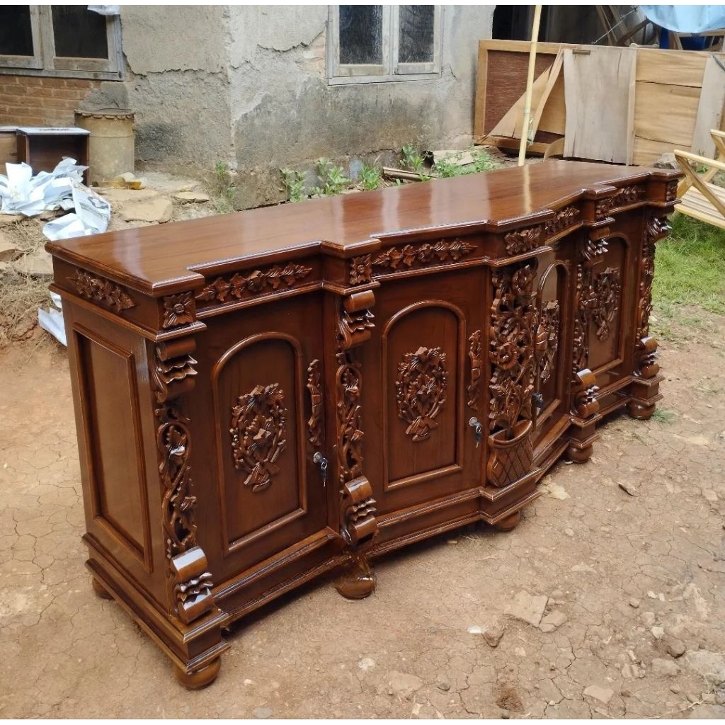 bufet tv shima jati ukir ukuran 200x90 kayu jati great A solid, bufet shima ukir