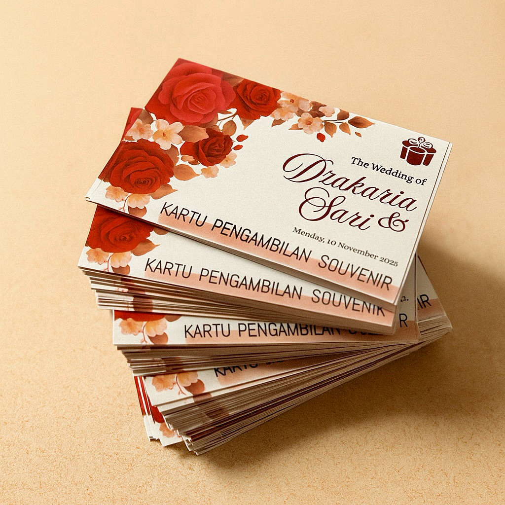 Kartu Ucapan Custom / Voucher Pengambilan Souvenir Custom / Custom Desain Floral Modern Elegan Bunga
