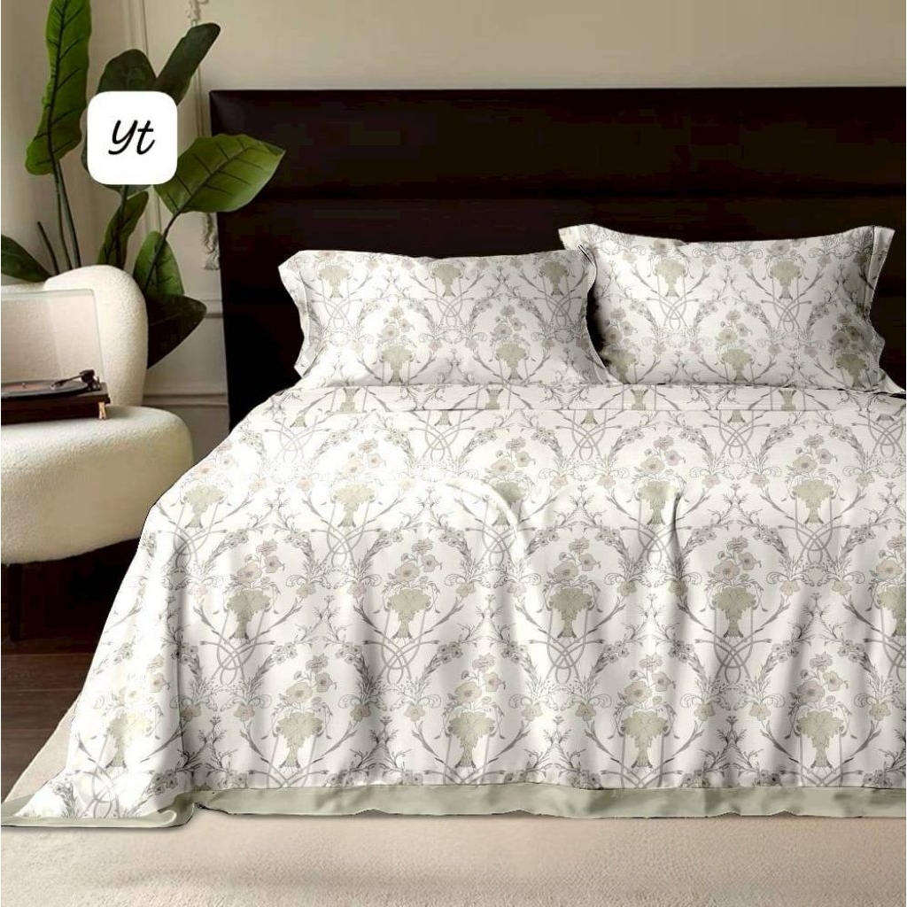 60s Sutra Organik, Set Sprei Anti Geser Dan Bedcover, dengan sprei ini memiliki gaya vintage floral 