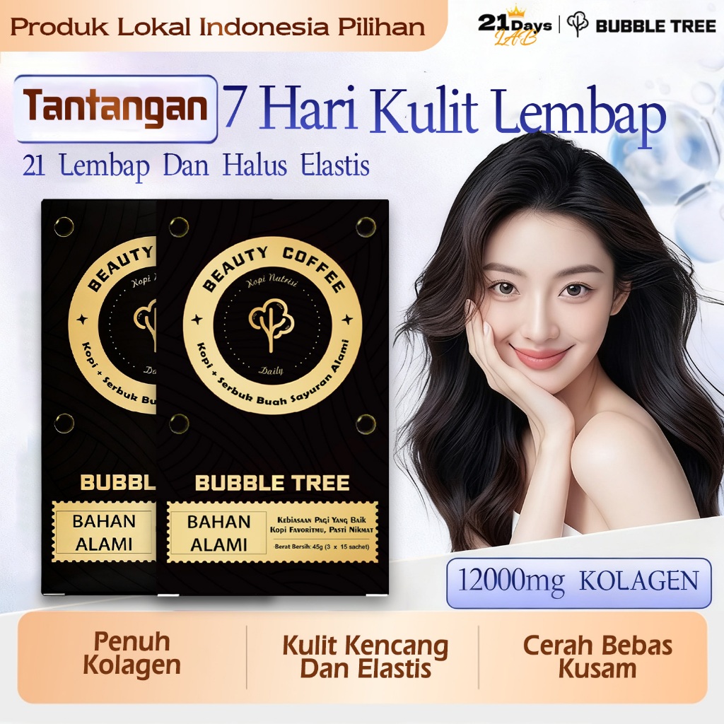 21Days Beauty Coffee -Campuran Premium Bubuk Kopi(Biji Arabika) & Kolagen - Alami Cerahkan Kulit