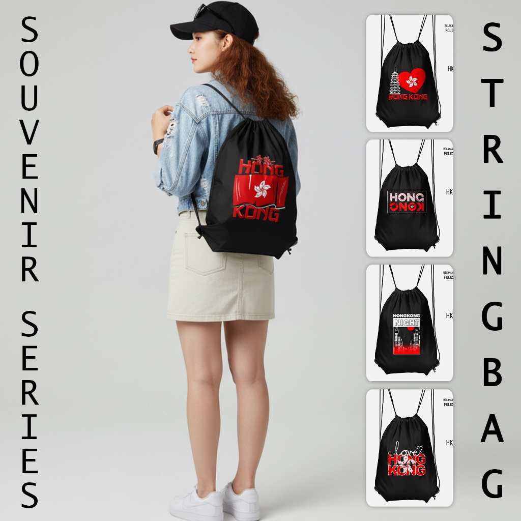Tas Serut Souvenir Hongkong Stringbag Hongkong Print DTF