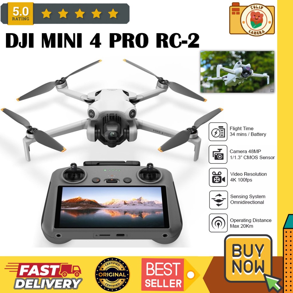 DJI Mini 4 Pro RC 2 - DJI Mini 4 Pro RC-N2 Camera Drone 4K/60fps HDR True Vertical Shooting