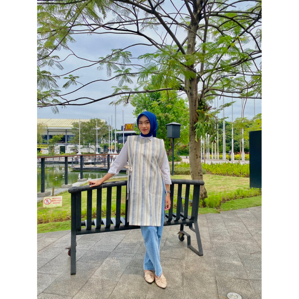 Sellenaa Series New Motif, Outer long vest cardigan, outer tunik motif premium, outer salur premium,