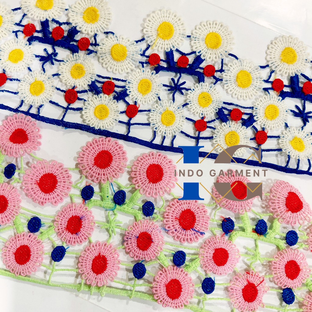 [1 Roll] Renda Bunga Bordir Rajut - Renda Rajut Motif Bunga - Renda Rajut Murah isi 14 meter