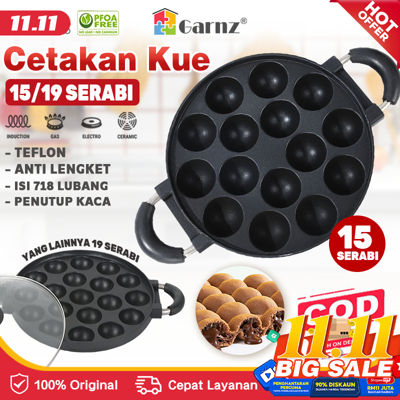 Cetakan Kue 15/19 Lubang Cekung Takoyaki Dengan Tutup Kac/Cetakan Takoyaki Perkedel Mini Anti Lengke