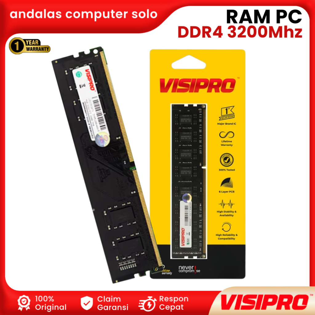 RAM PC KOMPUTER VISIPRO DDR4 8GB/16GB 3200MHz PC-25600 LONGDIMM RAM PC KOMPUTER