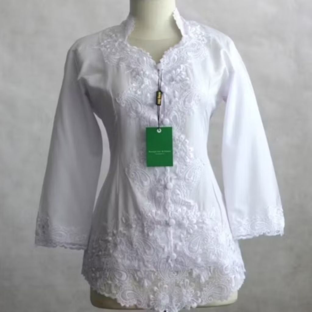 kebaya encim modern bordir putih lengan 7/8
