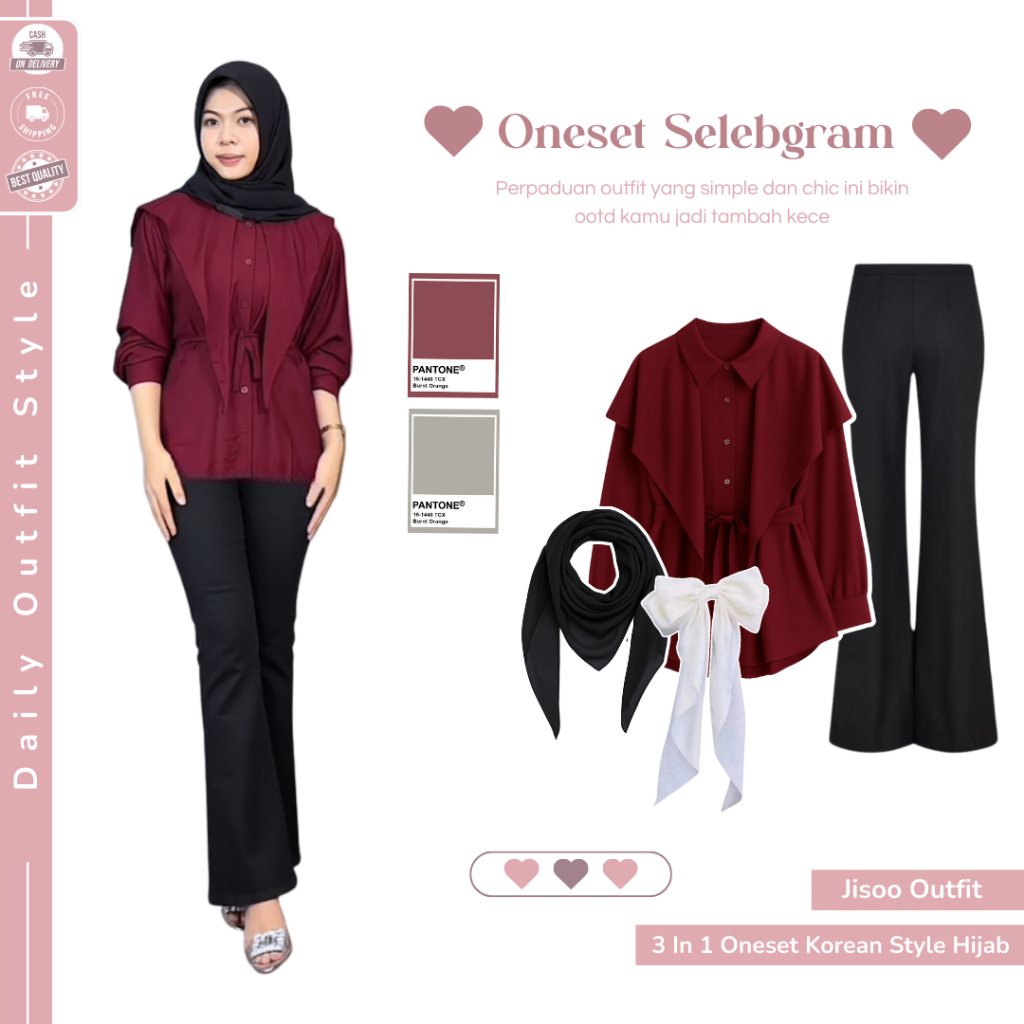 Ootd Look Wanita Elegan (Pita + Hijab + Blouse + Celana ) Setelan Hijab OOTD Hangoutn Classy - JO 38