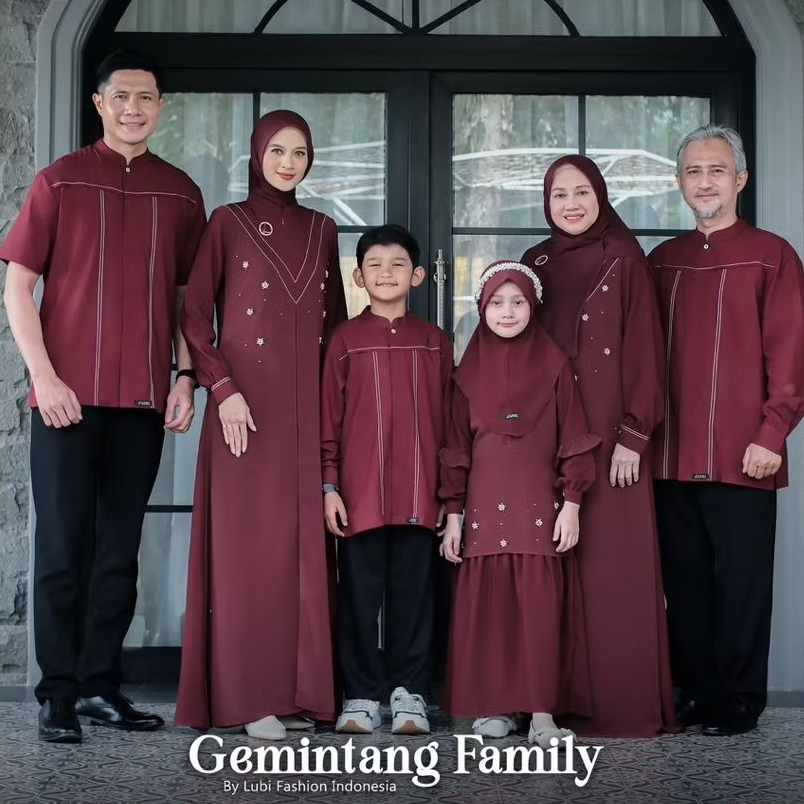 LUBI GEMINTANG FAMILY MAROON Family Set Muslim Sarimbit Keluarga 2026 Gamis Koko Marun Lebaran