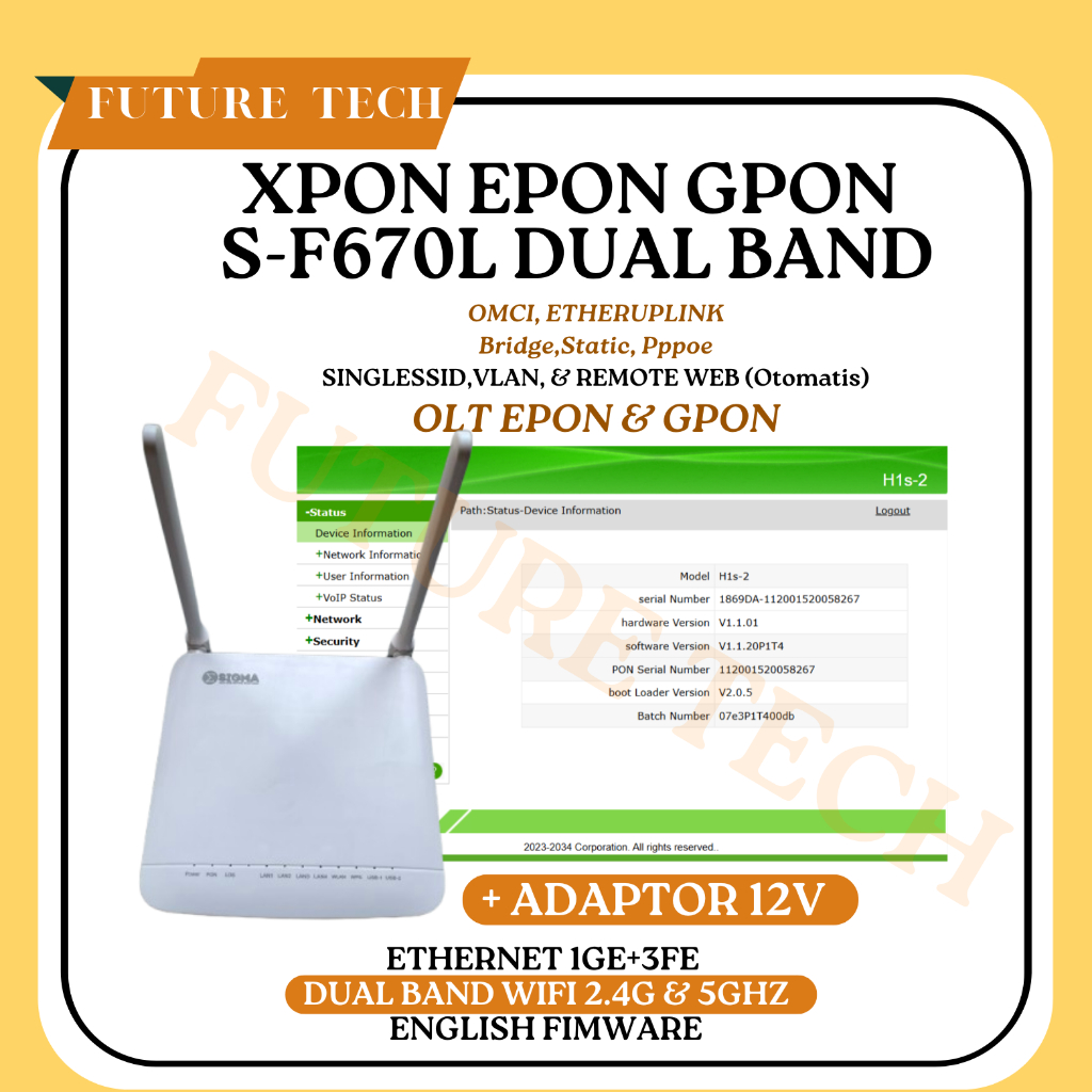 XPON EPON GPON ONU S-F670L DUAL BAND