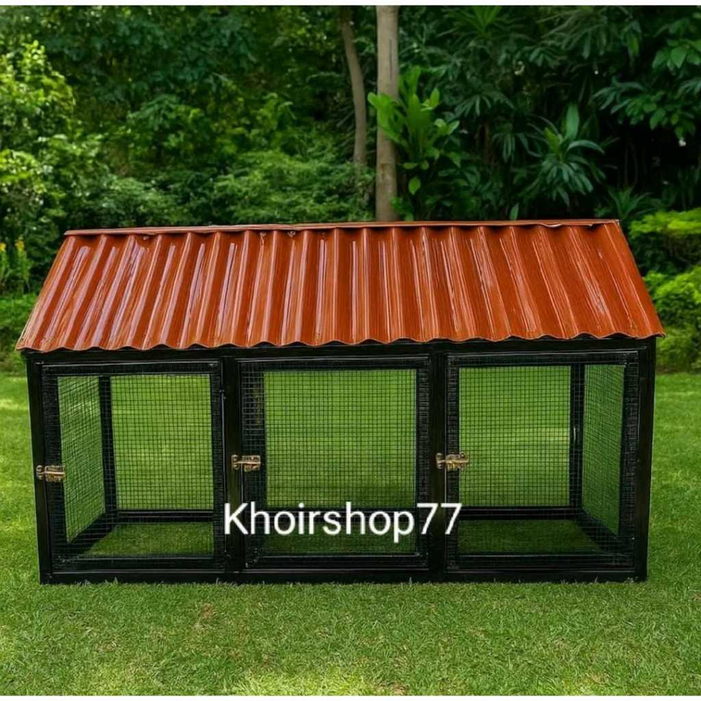 Kandang Ayam Minimalis 3 Sekat Baja Ringan - Atap Ecogreen Plana P 150 cm x L 60 cm x T 85 cm