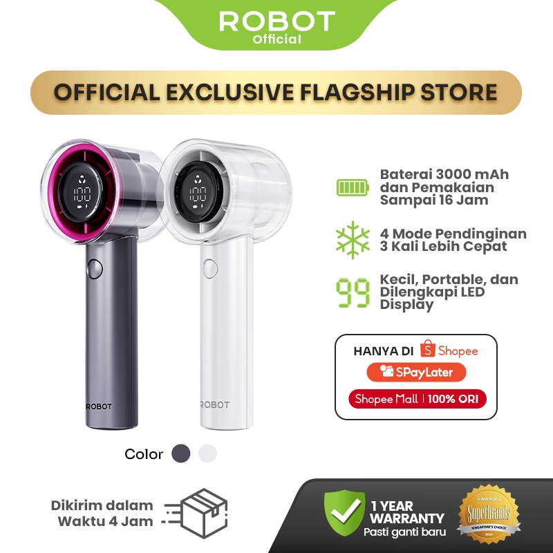 ROBOT Mini Fan Kipas Angin Mini Portable Genggam Powerful Handheld 3000mAh Mini Fan Grey 15000RPM Le