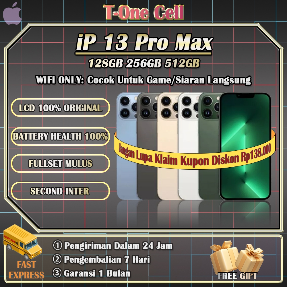 iPhone 13 ProMax SECOND BEKAS 100% ORI 128/256/512GB INTER, Cocok untuk penggemar game, Stok Terbata