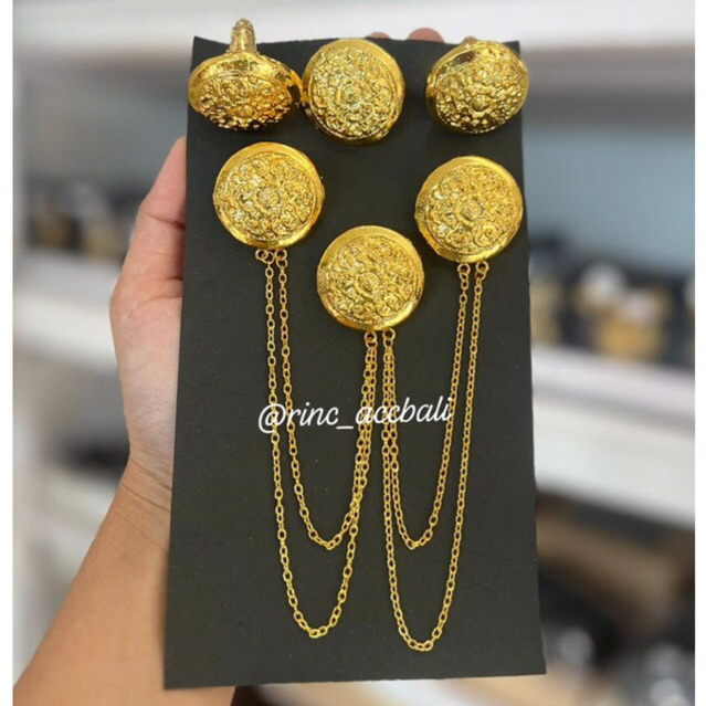 PREMIUM - Set Bros Rantai Tatahan Klasik Polos / Emas 24 karat / tidak mengkarat / bros kebaya bali 