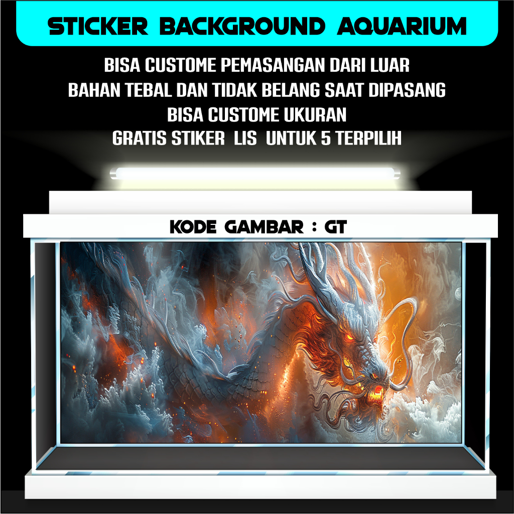 sticker wallpaper background aquarium belakang tema gambar naga putih elegan  GT2